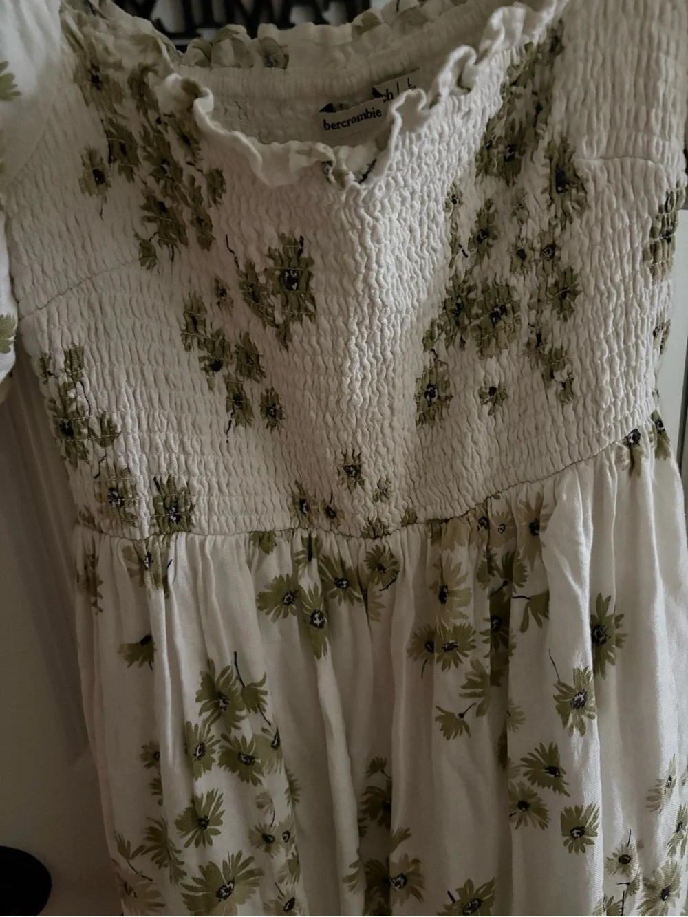 Abercrombie & Fitch White Maxi Dress with Olive Green Floral Print